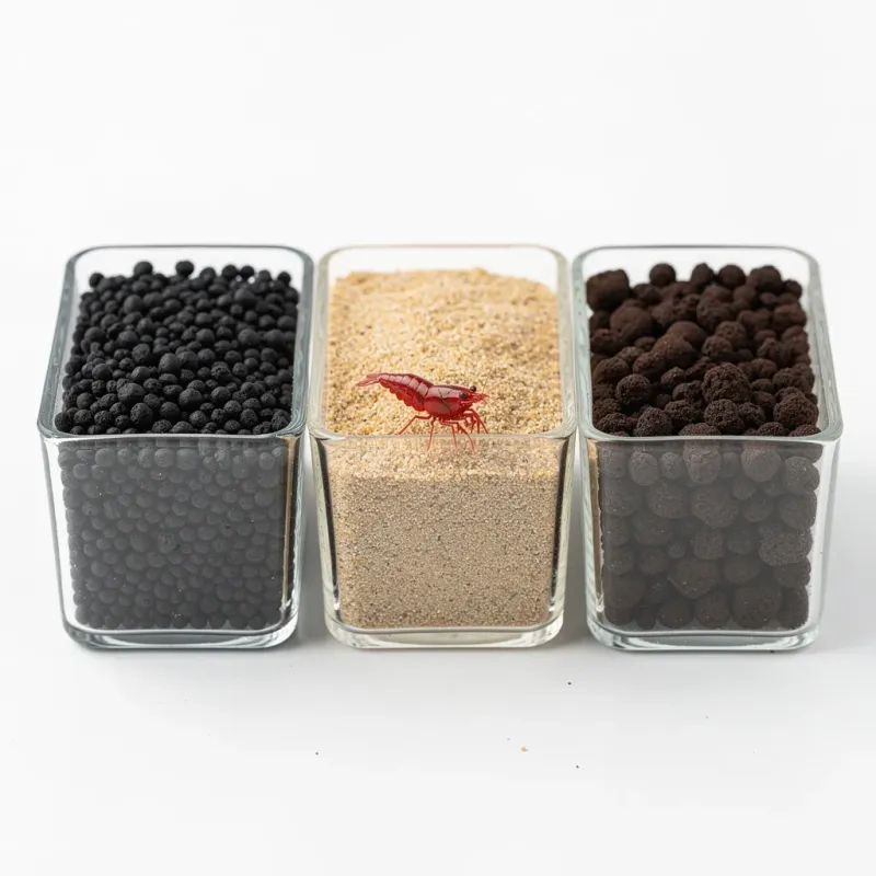 Vergleich dreier Bodengrund-Typen für Garnelenbecken: Kies, Sand und Soil