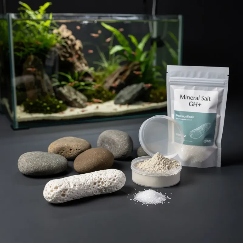 Mineralienquellen für Garnelen — Sepiaschale, Mineralsteine und Aufhärtesalz